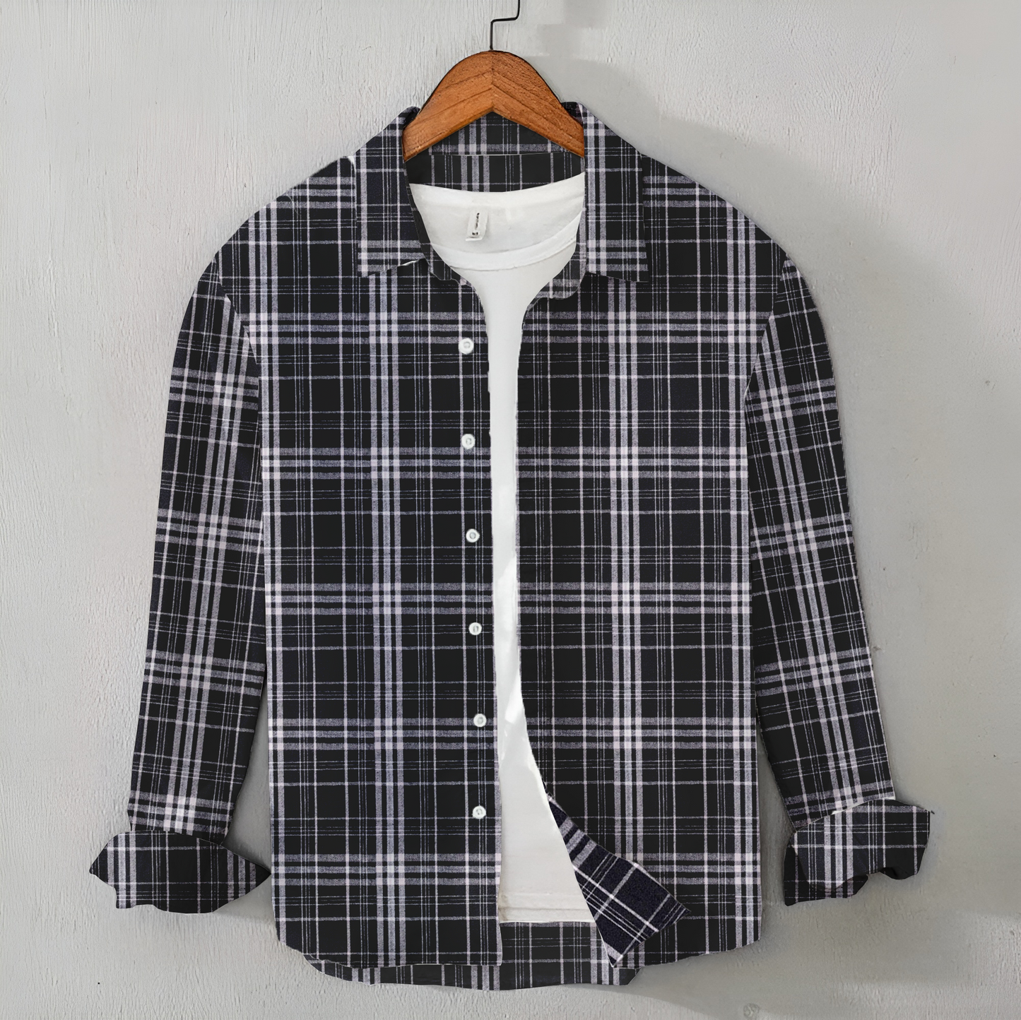 Casual Men's Black & White Check Shirt - Flannel Winter Shirt