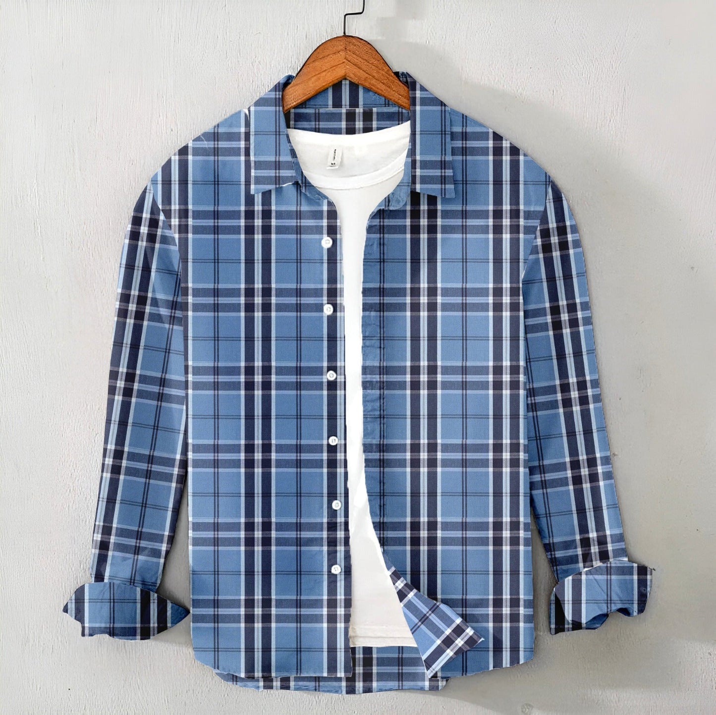 Casual Men's Blue Check Shirt - Cotton Shirt