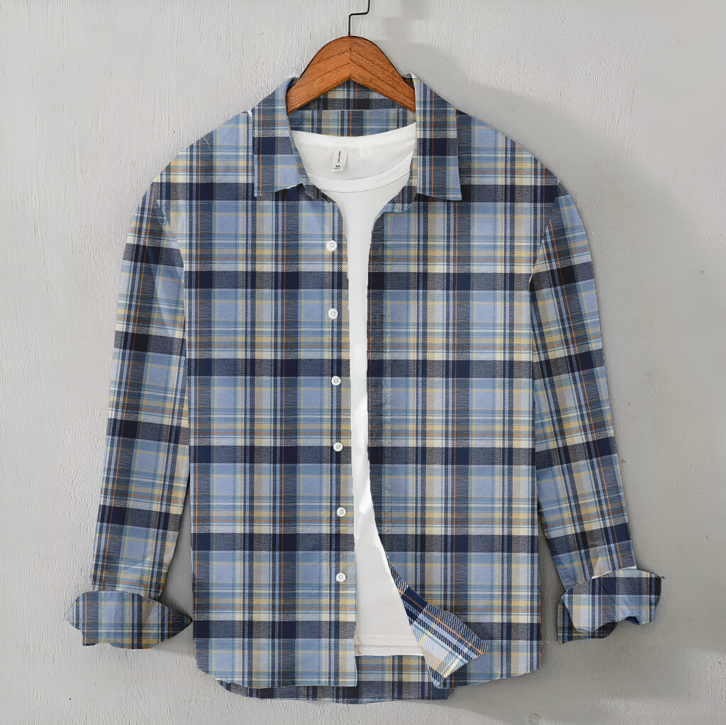 Casual Men's Blue & White Check Shirt - Flannel Shirt Winter Shirt
