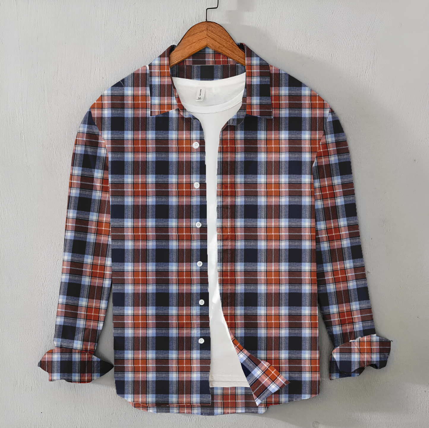 Casual Men's Brown & Blue Check Shirt - Flannel Winter Shirt