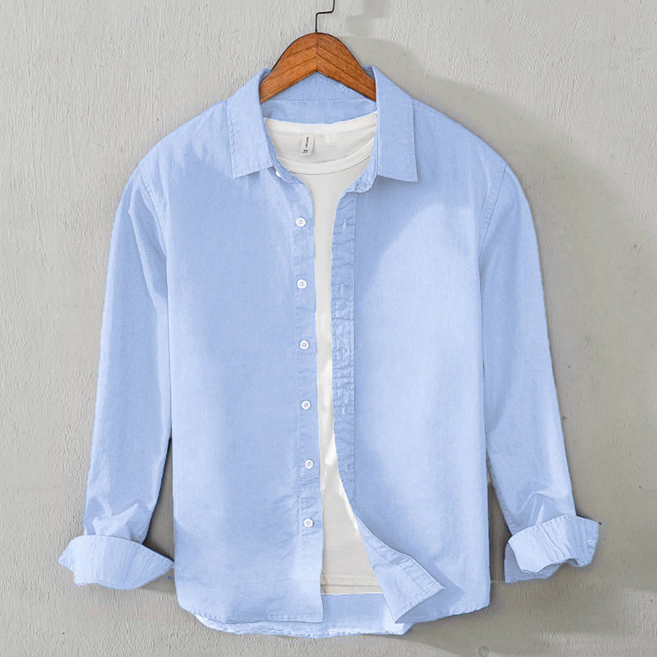 Casual Men's Sky Blue Plain Shirt - Cotton Shirt