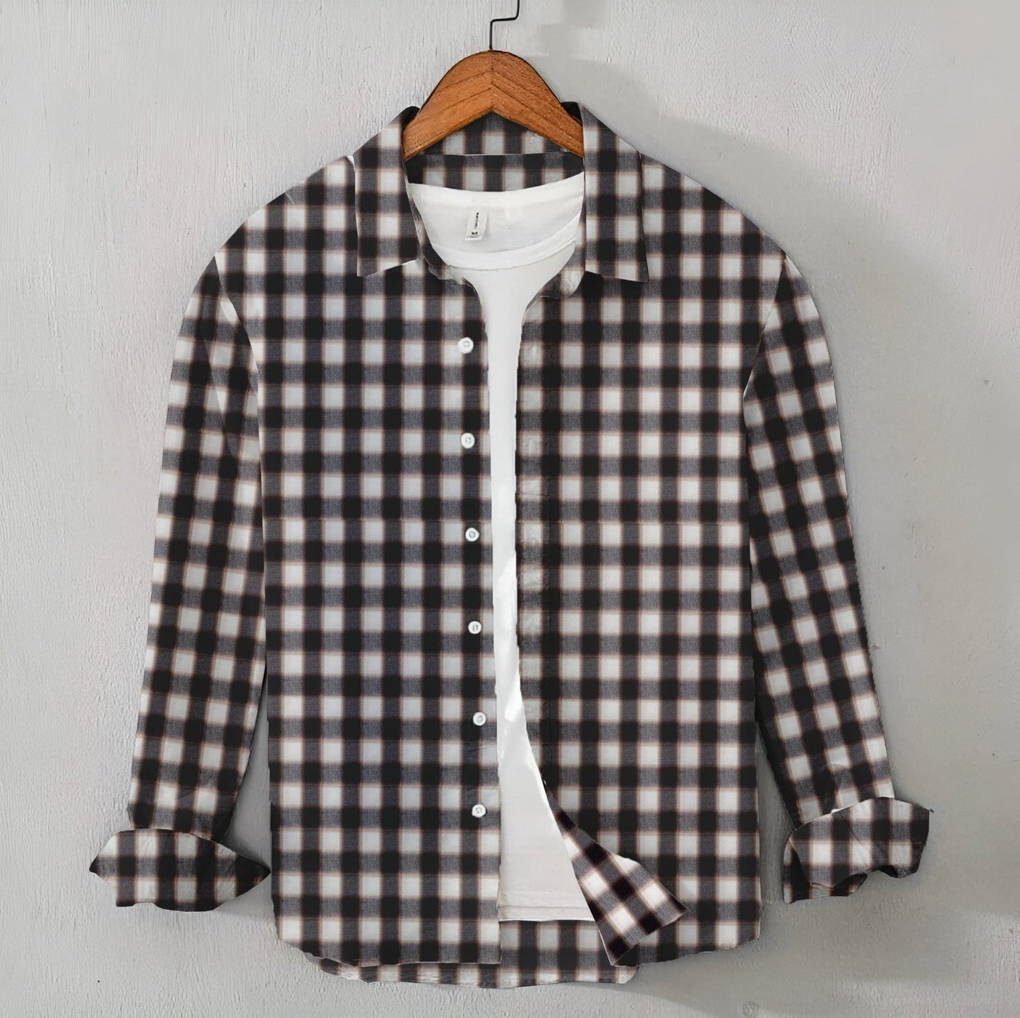 Casual Men's White & Black Check Shirt - Cotton Shirt