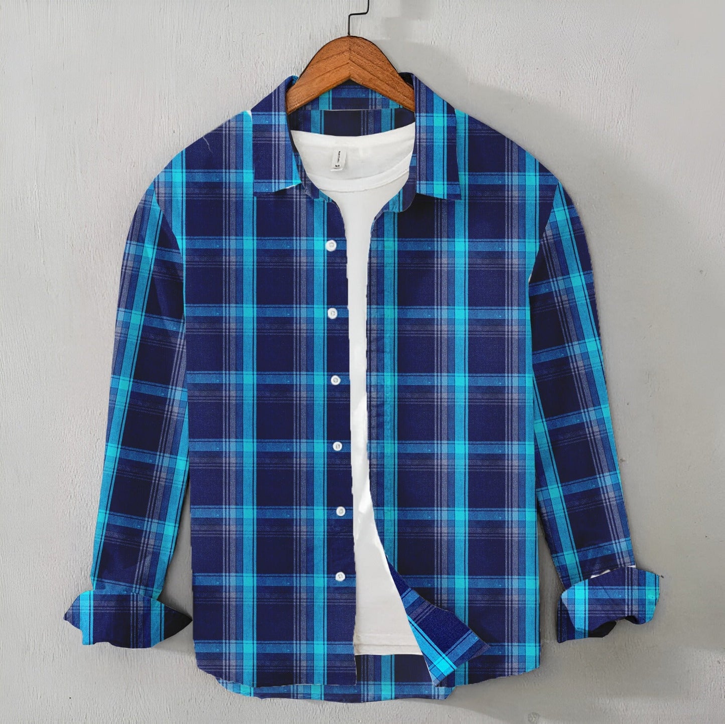Casual Men's Navy Blue Check Shirt - Cotton Shirt