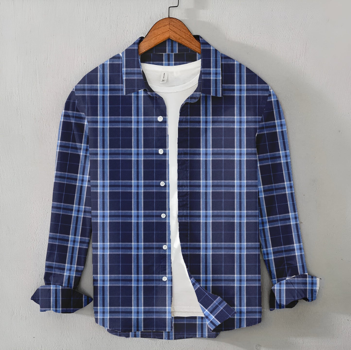 Casual Men's Blue Check Flannel Shirt - Winter Shirt