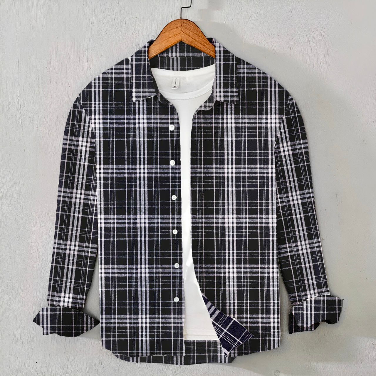 Casual Men's Black Check Flannel Shirt - Winter Shirt