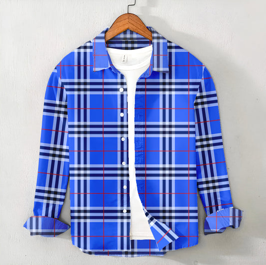 Casual Men's  Blue Check Shirt -Cotton Shirt