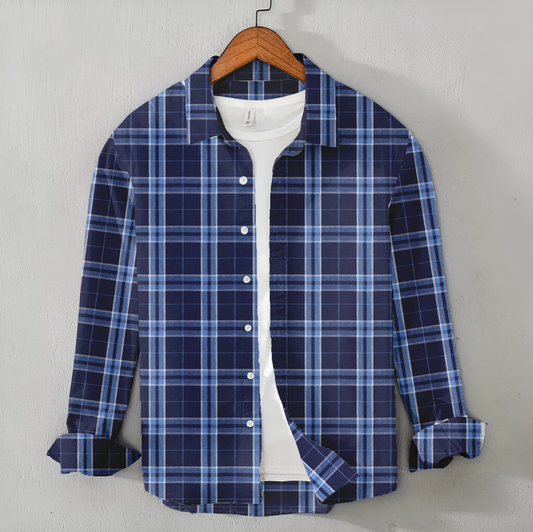 Casual Men's Blue Check Shirt - Flannel Winter Shirt