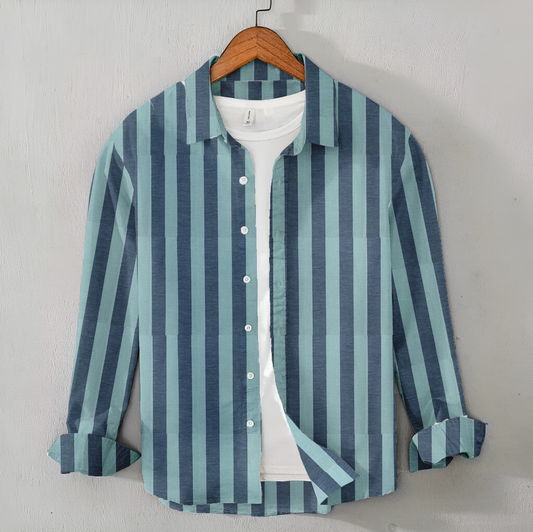 Casual Men's Blue Lining Shirt - Cotton Shirt