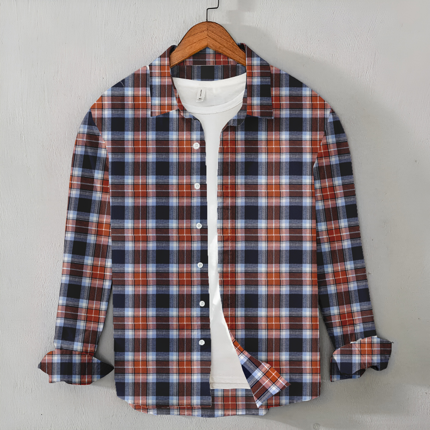 Casual Men's Brown & Blue Check Shirt - Winter Shirt