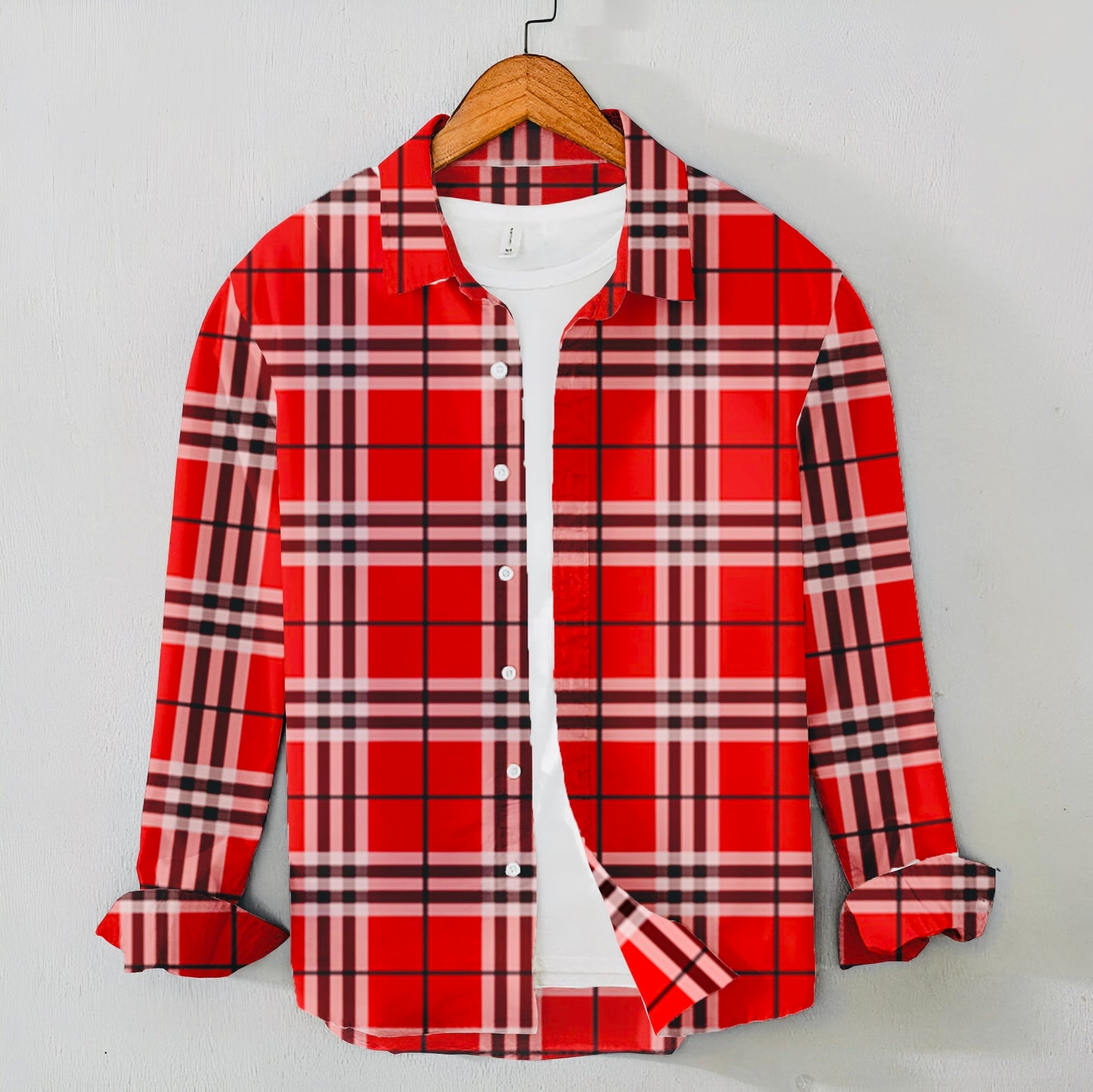 Casual Men's Red Check Shirt - Cotton Shirt