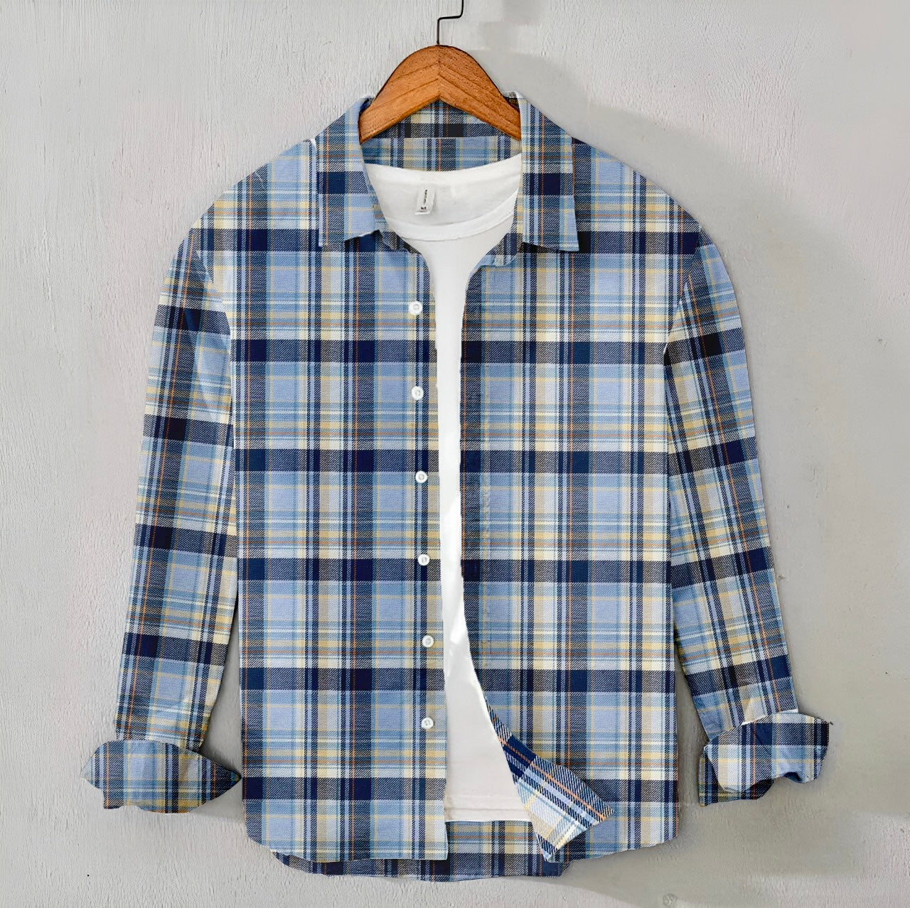 Casual Men's Blue & White Large Check Shirt - Flannel Winter Shirt