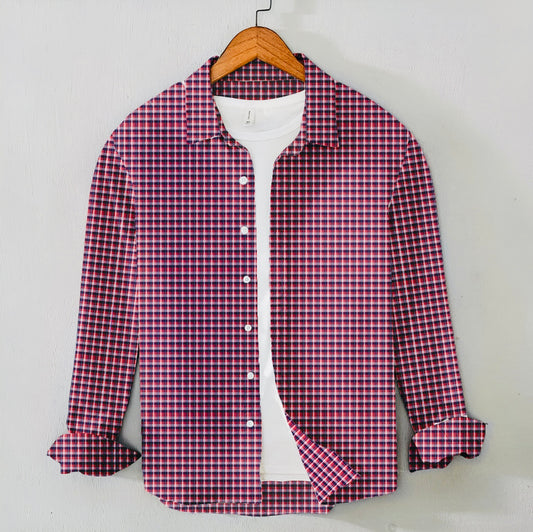 Casual Men's Red Check Shirt - Cotton Shirt