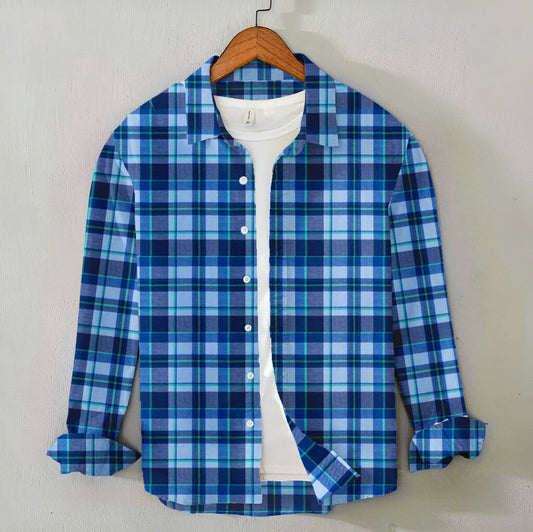 Casual Men's Blue Check Shirt - Cotton Shirt