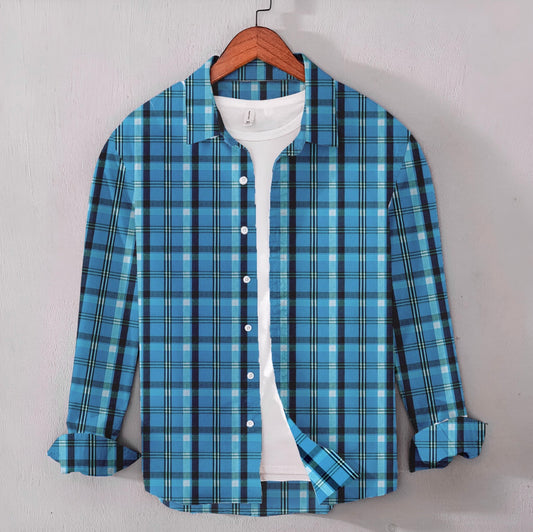 Casual Men's Greenish-Blue Check Shirt - Cotton Shirt