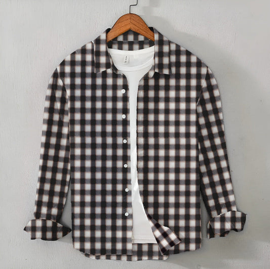 Casual Men's White & Black Check Shirt - Cotton Shirt