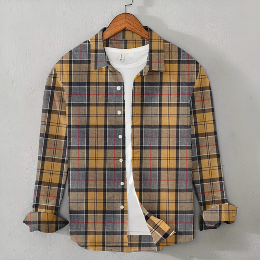 Casual Men's Brown & Grey Check Shirt - Winter Shirt