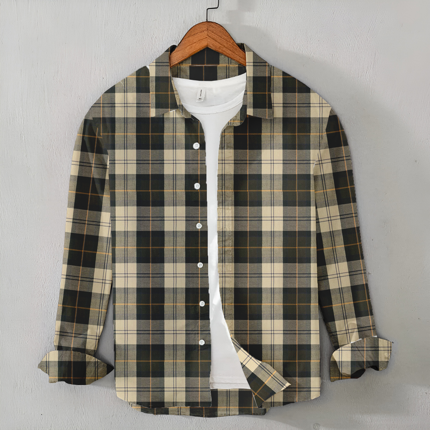 Casual Men's Green & Beige Check Shirt - Winter Shirt