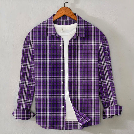 Casual Men's Purple Check Flannel Shirt - Winter Shirt