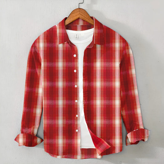 Casual Men's Red & White Check Shirt - Cotton Shirt